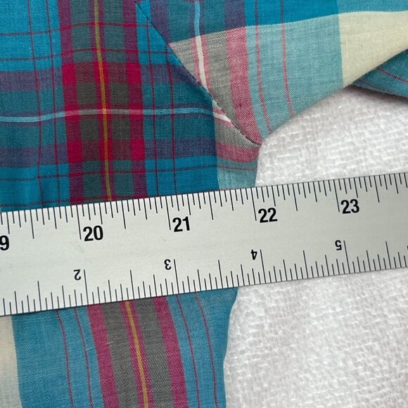 Wrangler Mens Med‎ Western Pearl Snap Short Sleeve Shirt Blue Red Plaid Grandpa - Picture 11 of 13